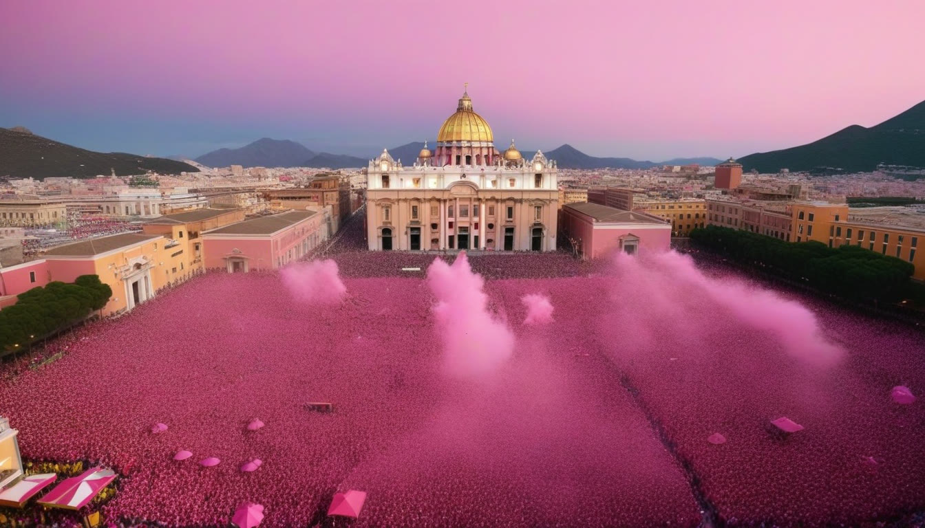 A gigantic crowd of millions celebrating around Casa Bonita