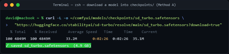 curl downloading a checkpoint into the models folder