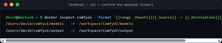 docker inspect showing the bind mounts