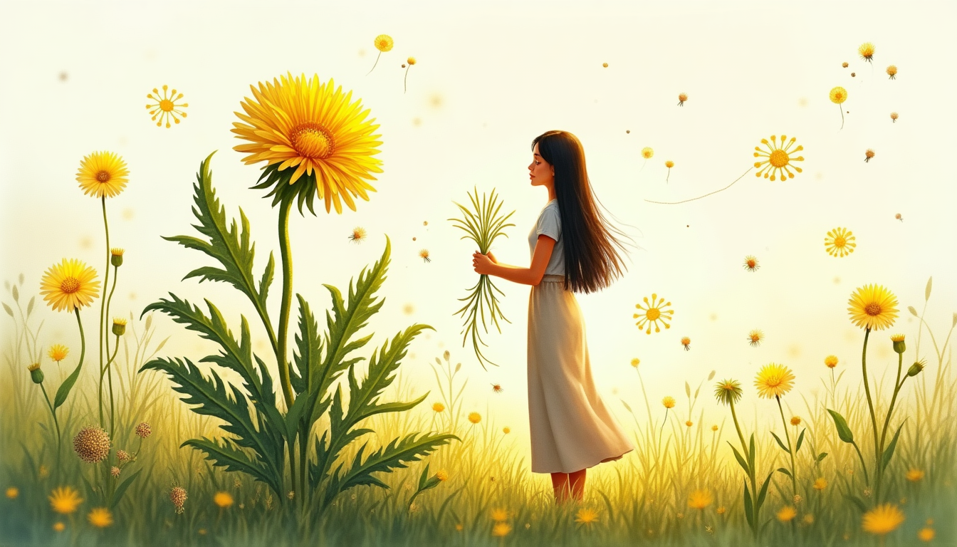 Botanical illustration of dandelion as a natural diuretic