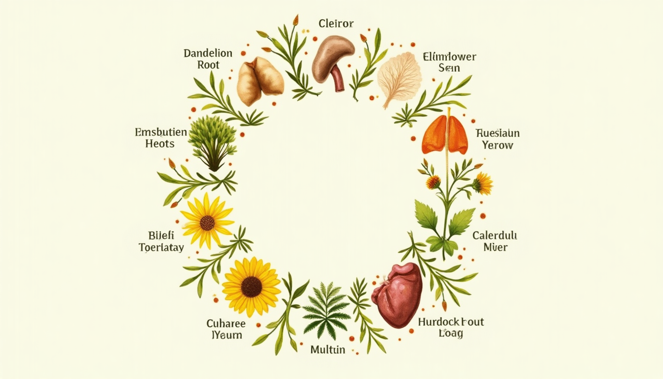 Illustration of detoxification herbs supporting elimination pathways