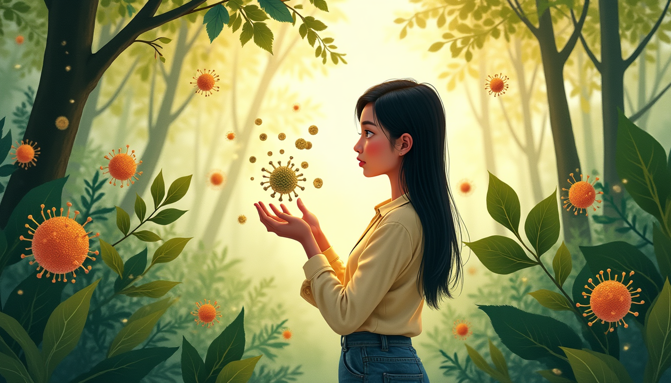 Botanical illustration showing the connection between plants and the immune system