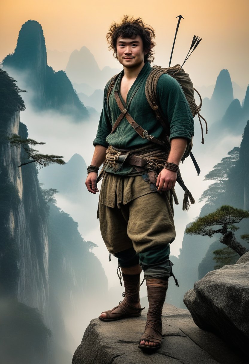 Bruce, a halfling rogue on a rock ledge