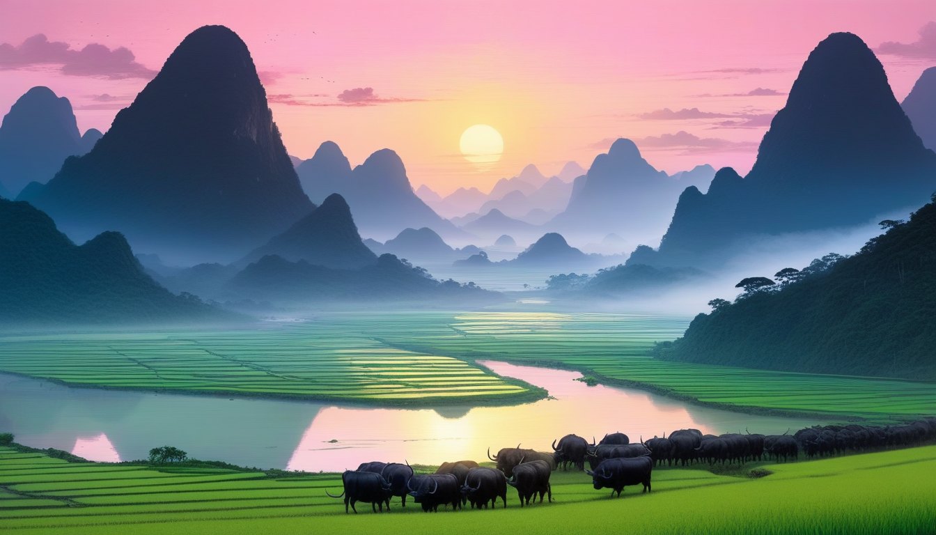 Terraced ring farms around the base of a mountain