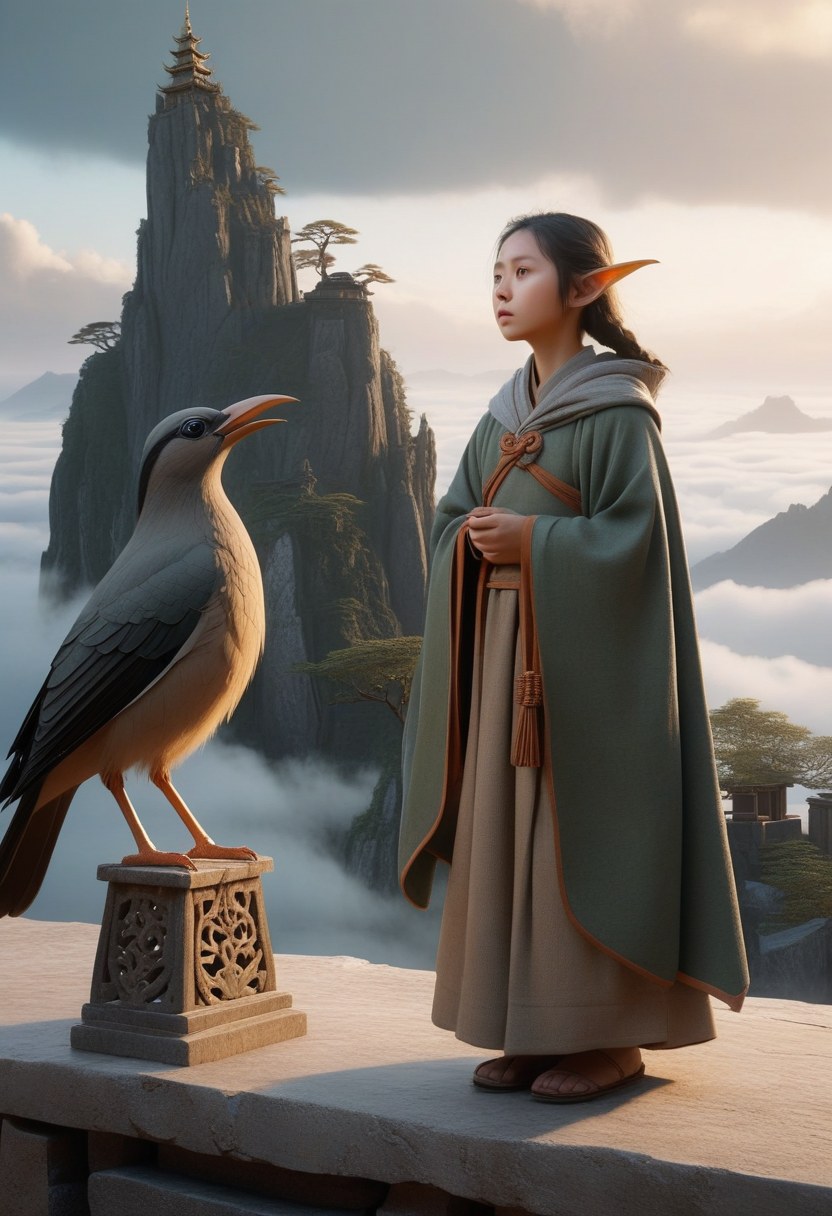 Xiaoye, the eldest elven girl, speaking at the gate
