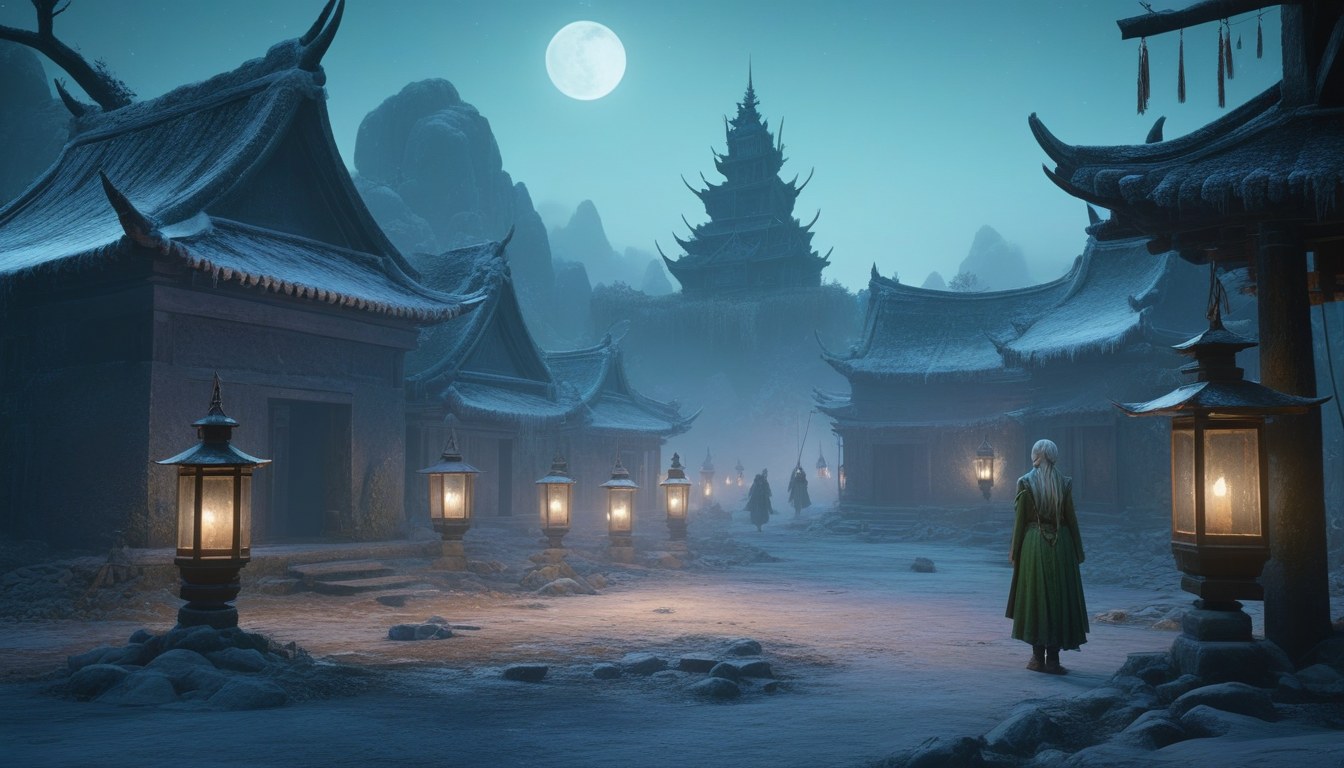 Dead elves rising from frozen ground with faint green light in their eyes