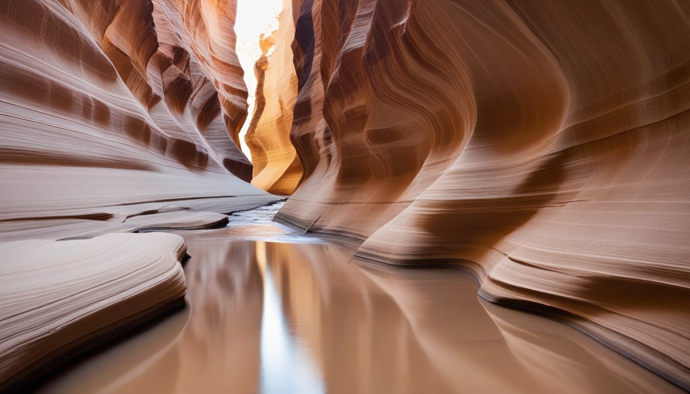 A narrow slot canyon of bare sandstone, its walls sculpted into smooth curves by water